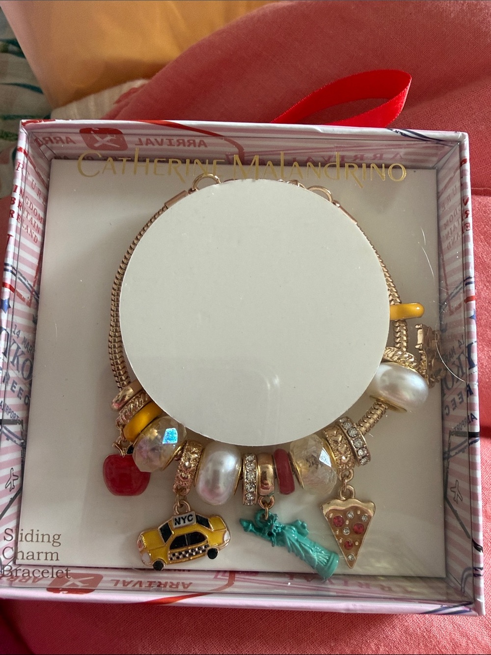NWT Catherine Malandrino NEW YORK Gold-Tone Charm Bracelet sliding